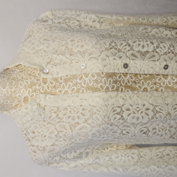 J Jill Women's Ivory Floral Lace Button Down Collared Wool Blend Blouse Size M - Picture 2 of 15